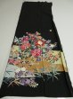 Photo6: 3E04z110 Japanese Kimono Silk Artist work FABRIC Black Yuzen 46.5" (6)