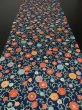 Photo5: 1S02z60 Japanese Kimono Silk  FABRIC Navy Chrysanthemum 40.2" (5)