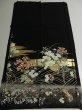 Photo5: 1Q02z160 Japanese Kimono Silk Artist work FABRIC Black Flower arrangement 45.7" (5)