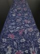 Photo5: 4B01z60 Vintage Japanese Kimono Silk  FABRIC Purplish navy Flower 41.7" (5)