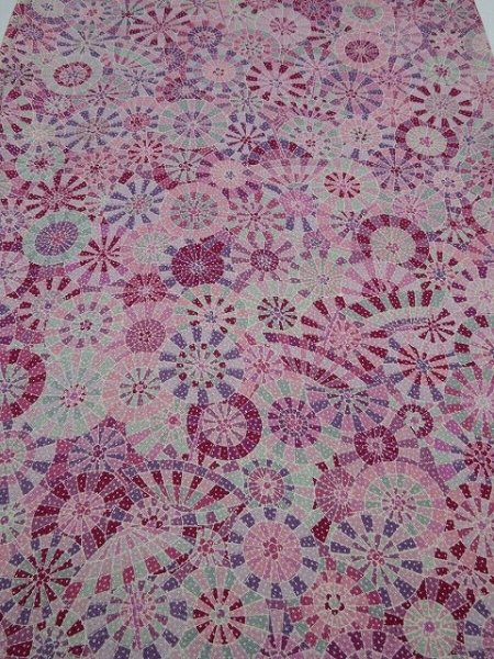 Photo1: 1M01z70 Japanese Kimono Silk  FABRIC Pink Umbrella 46.5" (1)