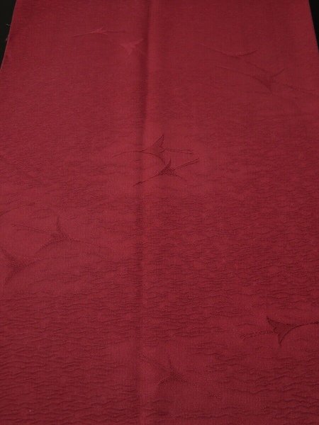 Photo1: 3C01z50 Japanese Kimono Silk  FABRIC Dark pink-red Flying crane 40.9" (1)