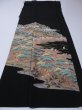 Photo7: 2N01z110 Japanese Kimono Silk  FABRIC Black Scenery 46.5" (7)