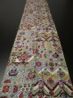 Photo5: 1T04z60 Vintage Japanese Kimono Silk MEISEN FABRIC Gray Flowers 61.4" (5)