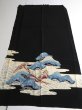 Photo1: 2S02z130 Vintage Japanese Kimono Silk  FABRIC Black Pine, Wave 47.2" (1)