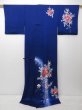 Photo9: 0811T10z910 Japanese Kimono Silk TSUKESAGE Navy Flowers (9)