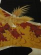 Photo1: 2N01z100 Vintage Japanese Kimono Silk  FABRIC Black Flowers, Bird 43.3" (1)