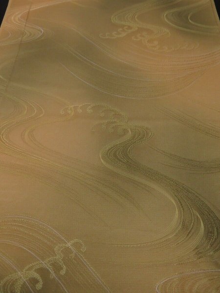 Photo1: 1R06z80 Japanese Kimono Silk  FABRIC Light ochre Wave 62.2" (1)