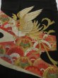 Photo1: 2G01z110 Vitnage Japanese Kimono Silk  FABRIC Black Phoenix 44.9" (1)