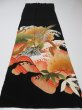 Photo5: 2U01z100 Vintage Japanese Kimono Silk  FABRIC Black Bird, Wave 47.2" (5)