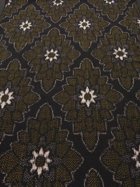 Photo1: 1U01z70 Vintage Japanese Kimono Silk  FABRIC Black Chrysanthemum 41.7" (1)