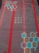 Photo1: 2W06z40 Vintage Japanese Kimono Silk MEISEN FABRIC Cyan, Red   59.1" (1)