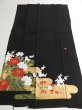 Photo6: 2W02z160 Japanese Kimono Silk Artist work FABRIC Black Peony 44.9" (6)