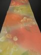 Photo5: 2V01z60 Japanese Kimono Silk  FABRIC Yellow, Coral pink Flowers 42.5" (5)