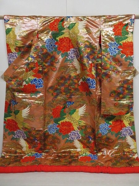 Photo1: 0427N05z3060 Japanese Kimono Silk UCHIKAKE Gold Peacock (1)