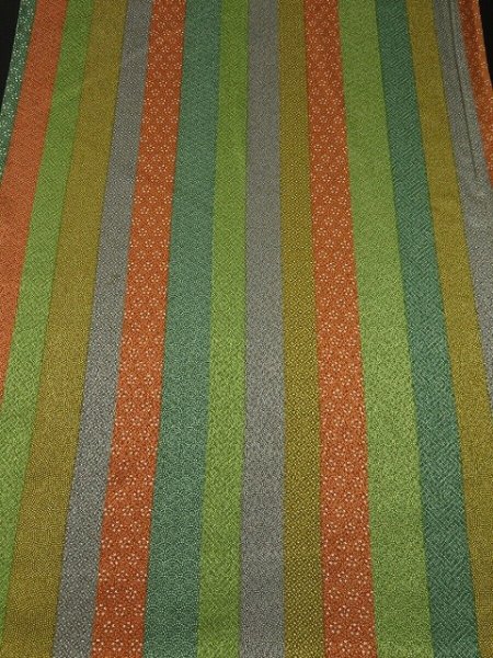 Photo1: 2F06z70 Japanese Kimono Silk  FABRIC Green, Orange-Brown, Ochre Seigaiha 40.9" (1)