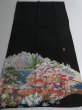 Photo7: 1T02z180 Japanese Kimono Silk Artist work FABRIC Black Scenery 48.8" (7)