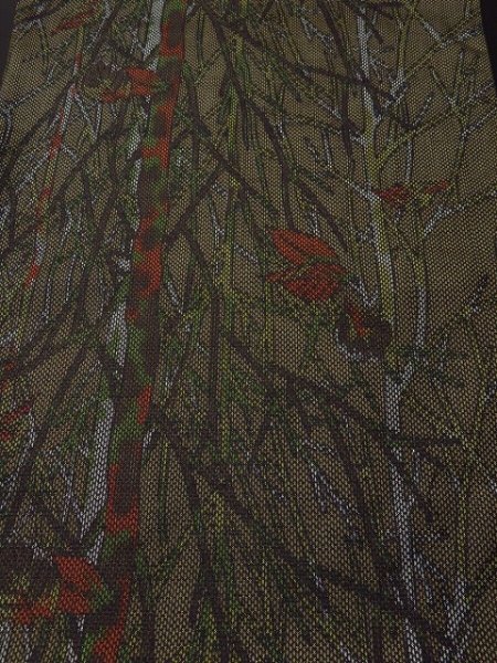 Photo1: 1U02z40 Japanese Kimono Silk  FABRIC Dark gray-brown Trees 39.4" (1)