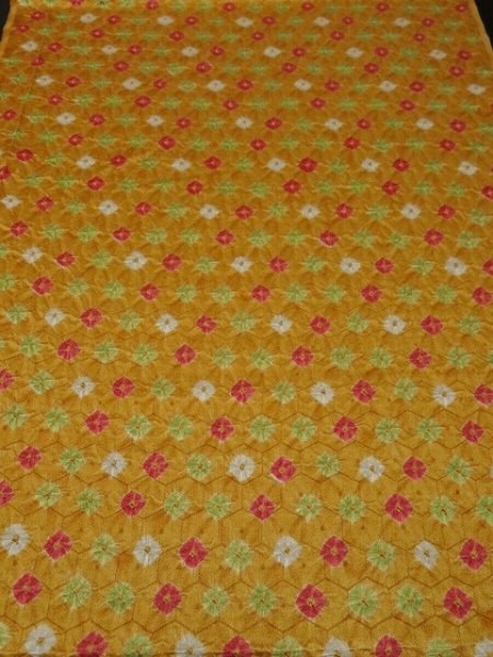 Photo1: 1Y01z60 Japanese Kimono Silk  FABRIC Yellow-Orange Shibori dyeing 40.2" (1)