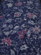 Photo1: 4B01z60 Vintage Japanese Kimono Silk  FABRIC Purplish navy Flower 41.7" (1)