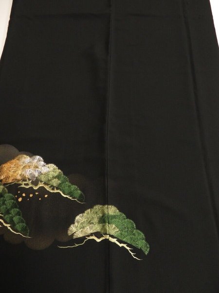 Photo1: 3Q03z140 Japanese Kimono Silk  FABRIC Black Pine 43.3" (1)