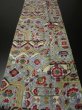 Photo5: 1T01z40 Vintage Japanese Kimono Silk MEISEN FABRIC Gray Flowers 41.7" (5)