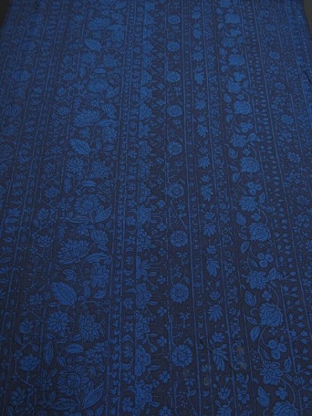 Photo1: 1V02z50 Japanese Kimono Silk  FABRIC Indigo Flowers 37.8" (1)