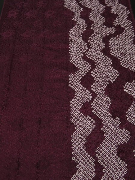 Photo1: 3G07z90 Japanese Kimono Silk  FABRIC Grape  Shibori dyeing 85" (1)