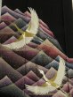 Photo1: 2Q02z100 Japanese Kimono Silk Artist work FABRIC Black Crane, Wave 40.9" (1)