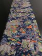 Photo5: 2P01z70 Japanese Kimono Silk  FABRIC Navy Japanese palace garden 45.7" (5)