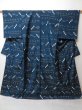 Photo1: 0604N10z900 Vintage Japanese Kimono Silk TSUMUGI Navy Kasuri (1)