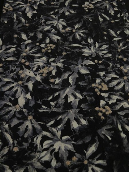 Photo1: 1C05z70 Vintage Japanese Kimono Silk  FABRIC Black Flower 49.6" (1)