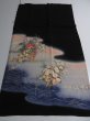 Photo6: 3K01z180 Japanese Kimono Silk  FABRIC Black Flower arrangement 46.5" (6)