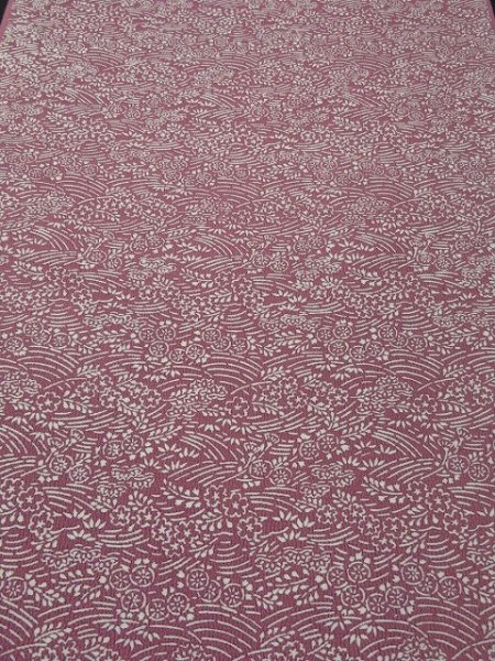 Photo1: 2J01z60 Japanese Kimono Crepe Silk  FABRIC Pink-Purple Wave, Flowers 41.7" (1)