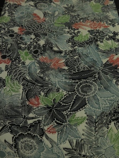 Photo1: 1C06z50 Vintage Japanese Kimono Silk  FABRIC Off-white Flowers 39.4" (1)