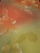 Photo1: 2V01z60 Japanese Kimono Silk  FABRIC Yellow, Coral pink Flowers 42.5" (1)