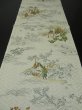 Photo5: 1S02z60 Japanese Kimono Silk  FABRIC Light gray Hunting scenery 39.4" (5)