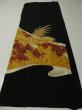 Photo7: 2N01z100 Vintage Japanese Kimono Silk  FABRIC Black Flowers, Bird 43.3" (7)