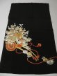 Photo5: 3D01z200 Japanese Kimono Silk  FABRIC Black Flower cart 44.9" (5)