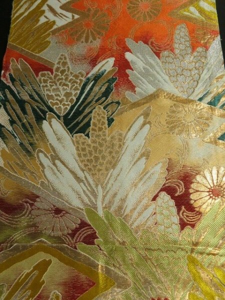 Photo1: 1D04z270 Vintage Japanese Kimono Silk OBI FABRIC  Pine 79.5" (1)