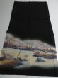 Photo6: 1F02z160 Japanese Kimono Silk Artist work FABRIC Black Scenery 51.2" (6)