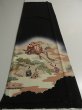 Photo6: 3H03z70 Japanese Kimono Silk  FABRIC Black Feudal lord 44.1" (6)