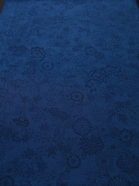 Photo1: 1W01z60 Japanese Kimono Crepe Silk  FABRIC Indigo blue Flowers 37" (1)