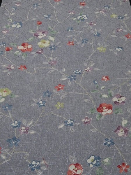 Photo1: 2J02z60 Japanese Kimono Silk  FABRIC Gray Camellia 47.2" (1)