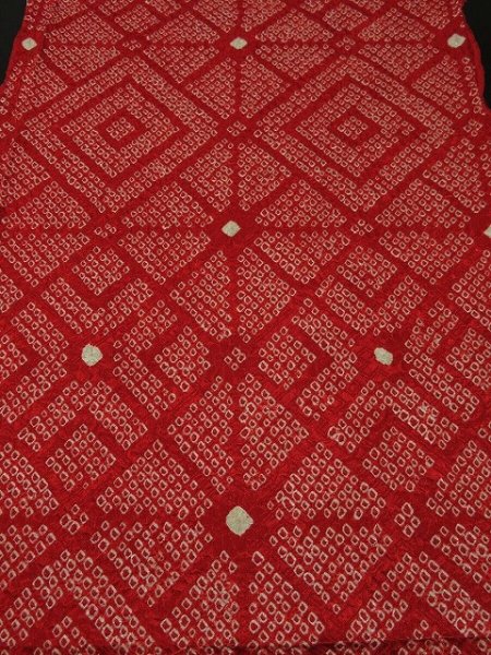 Photo1: 3R04z50 Japanese Kimono Silk  FABRIC Red Shibori dyeing 42.5" (1)