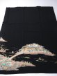 Photo7: 2N02z200 Japanese Kimono Silk  FABRIC Black Scenery 46.5" (7)