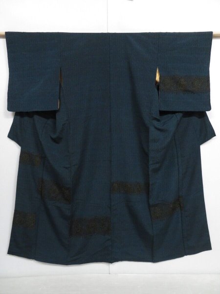 Photo1: 0820i09z990 Vintage Japanese Kimono Silk TSUKESAGE Dark navy-green (1)