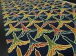 Photo2: 2B08z30 Japanese Kimono Silk  FABRIC Navy Flying crane 52.8" (2)