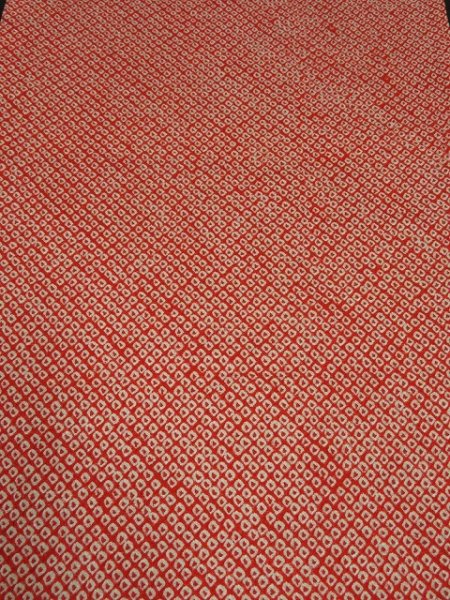 Photo1: 1Q03z50 Japanese Kimono Silk  FABRIC Orangered Shibori dyeing 39.4" (1)