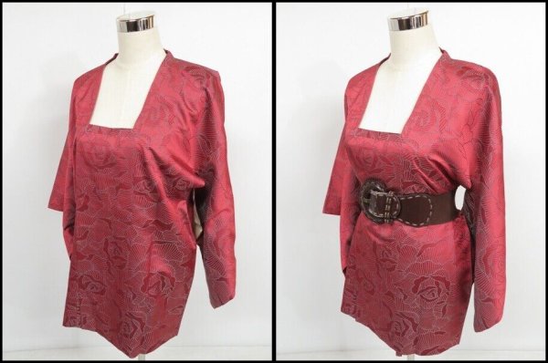 Photo1: 0826i03z520 Vintage Japanese Kimono Silk HAORI COAT One-piece dress  Rose (1)